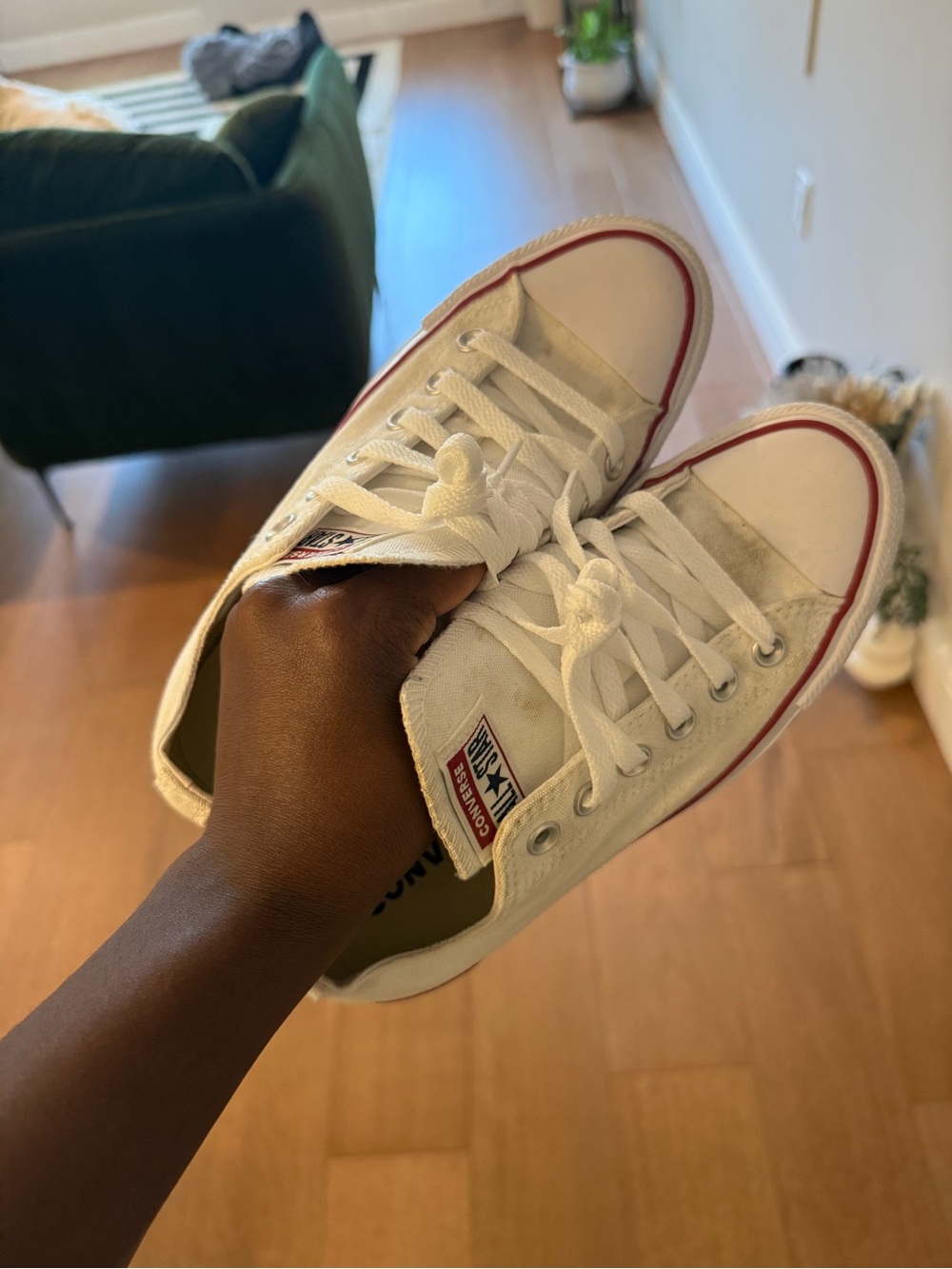 Converse White Low-Top Canvas Sneakers with Blue Insole Logo